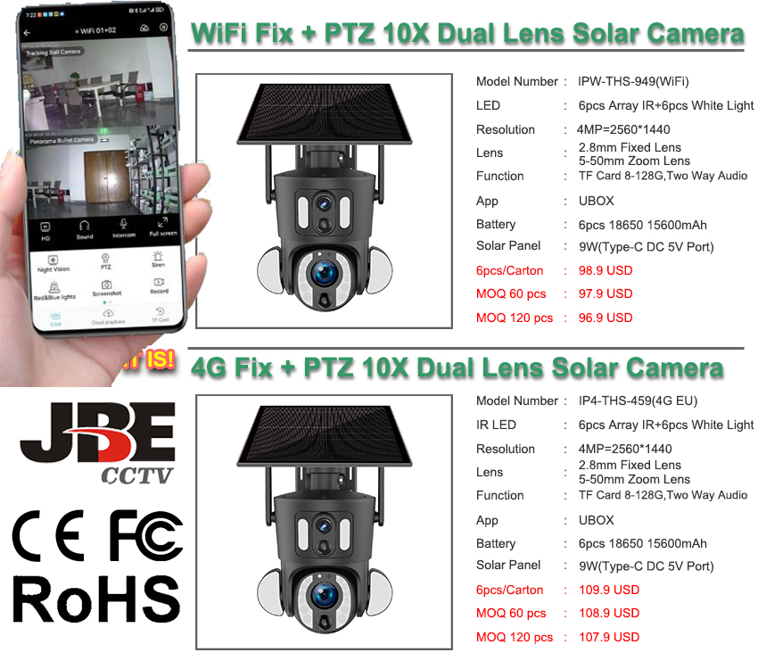WIFI/4G Solar Camera 10X Dual Lens